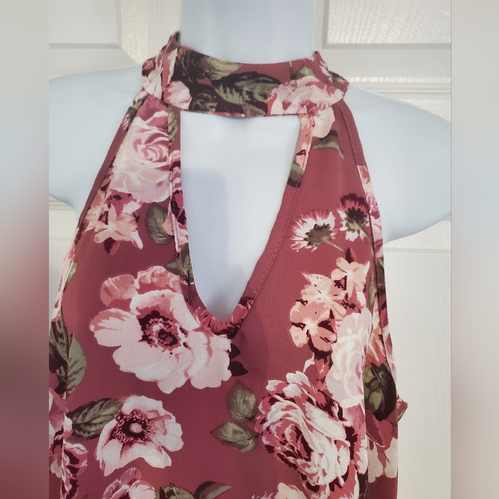 : ARABELLA Womens Top Blouse  RoseWood Floral V-Neck back Button Closure - Picture 4 of 8